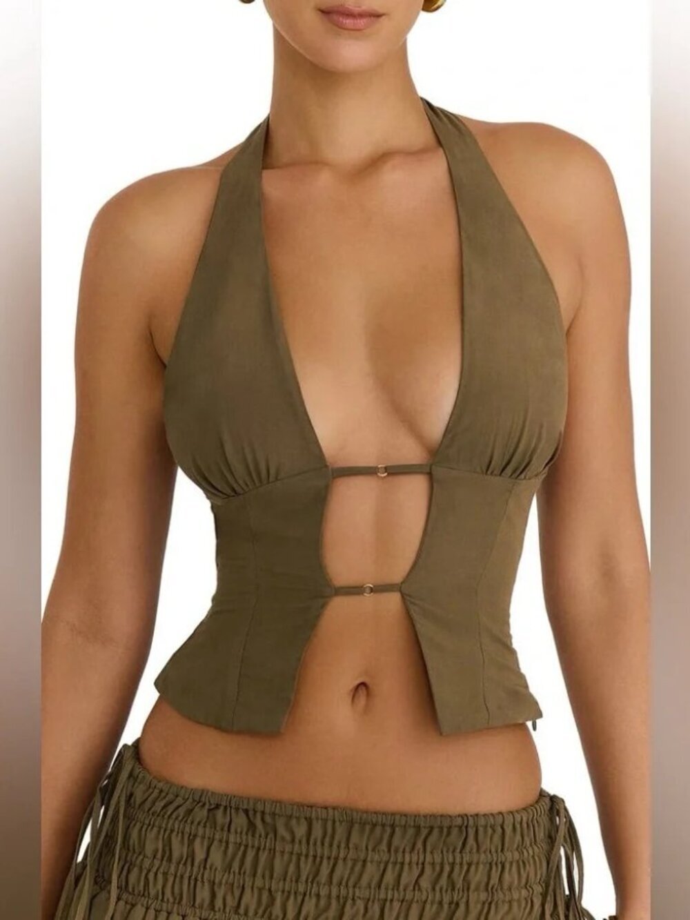 Open Front Halter Top Mistress Rocks Size M - Green - Picture 10 of 11